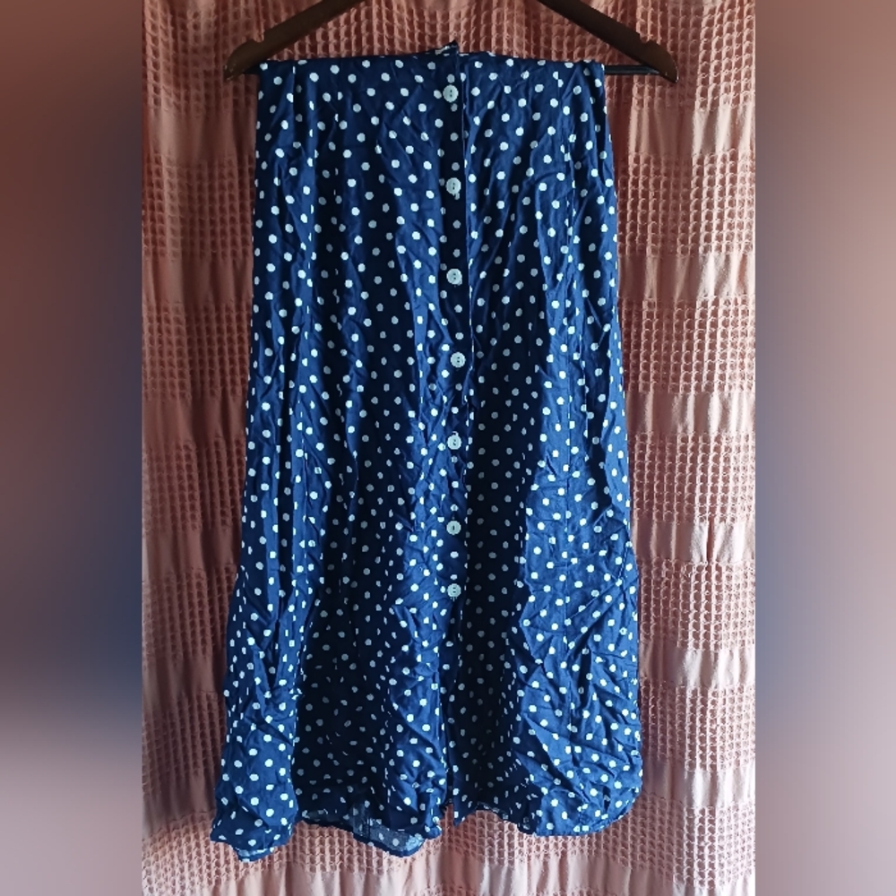 Vintage Cristin Stevens Skirt - 24 - Navy Blue Polka Dot
